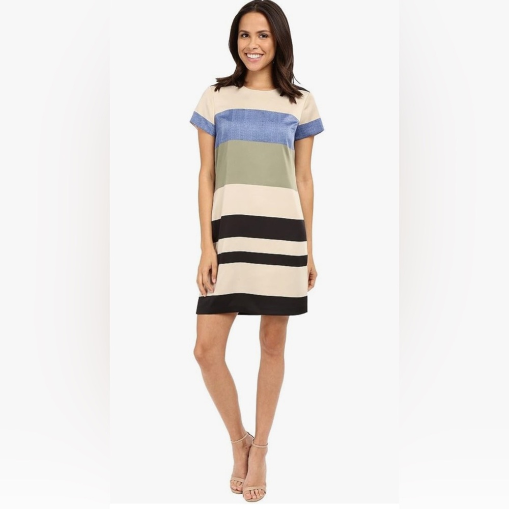 Vince Camuto Veranda Stripe Shift Dress 8 Cap Sleeve Wedding Career Timeless